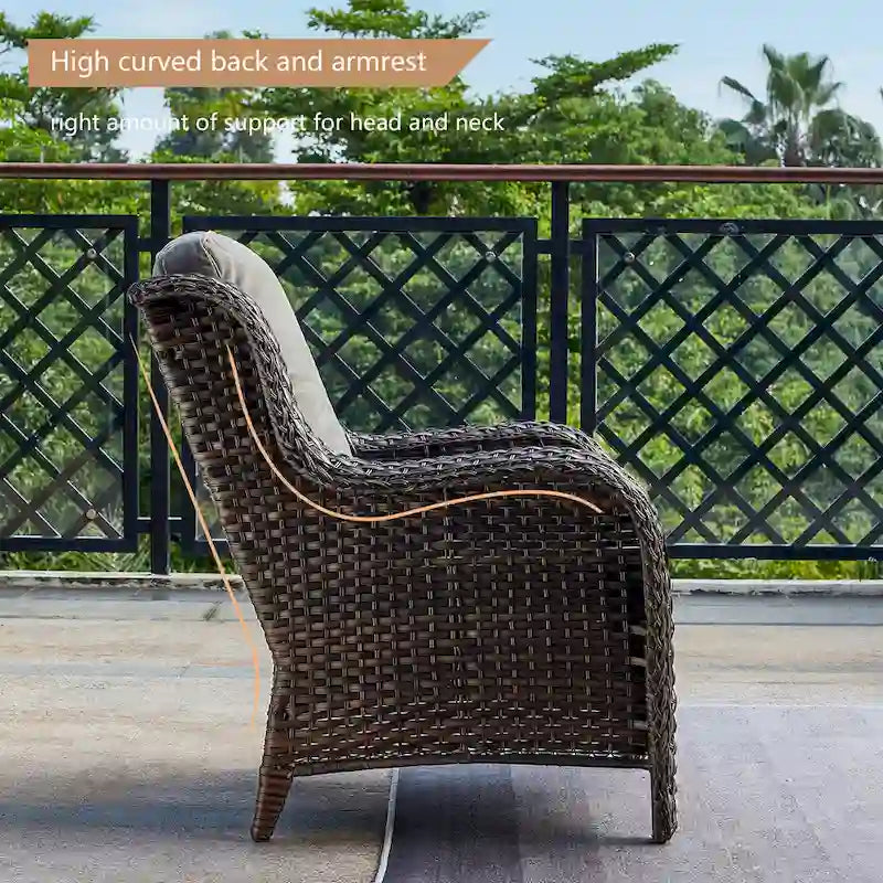 Canapé d'extérieur 3 places en osier avec coussin, dossier haut et assise profonde