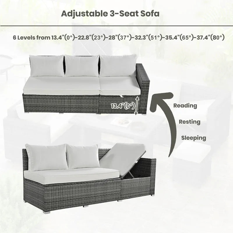 TOPMAX Ensemble de meubles sectionnels en osier 6 pièces avec siège réglable, boîte de rangement