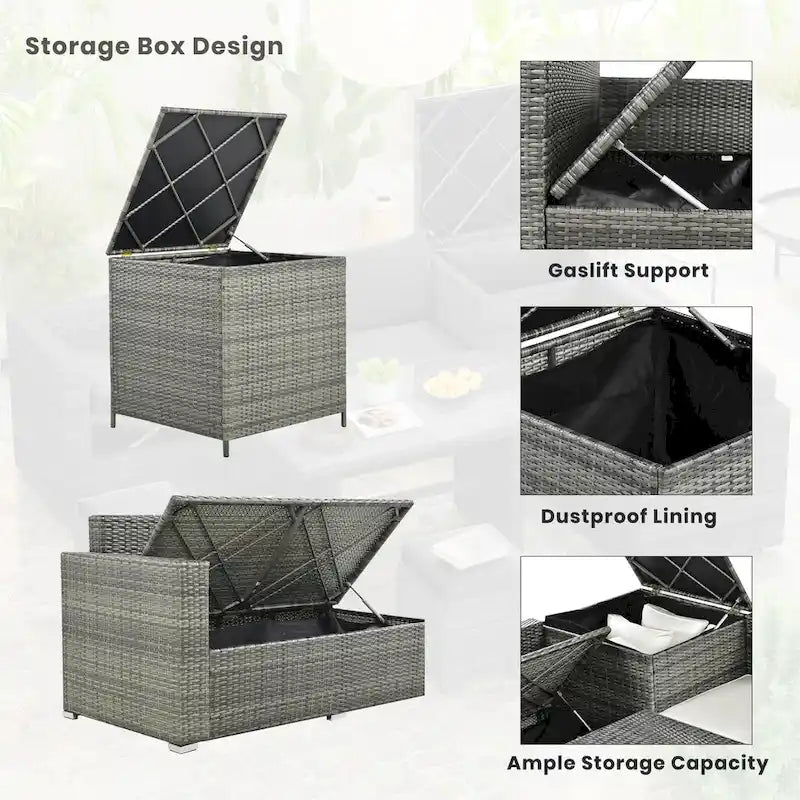 TOPMAX Ensemble de meubles sectionnels en osier 6 pièces avec siège réglable, boîte de rangement