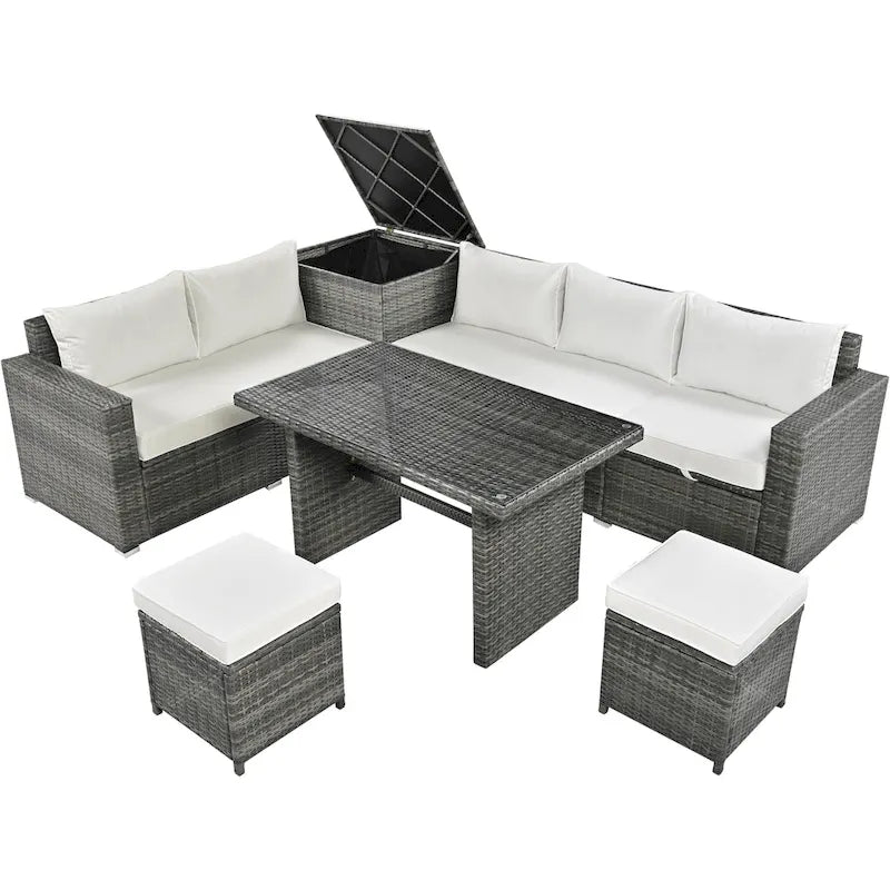 TOPMAX Ensemble de meubles sectionnels en osier 6 pièces avec siège réglable, boîte de rangement