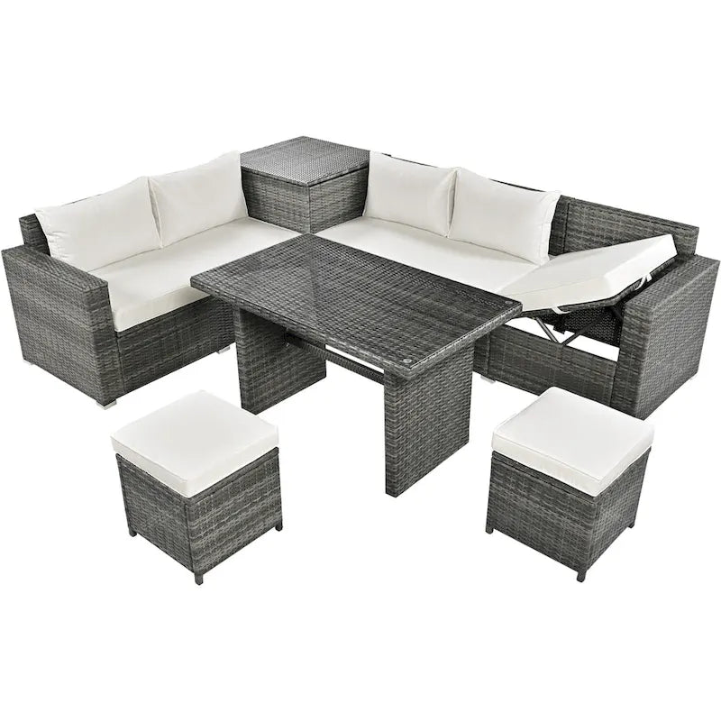 TOPMAX Ensemble de meubles sectionnels en osier 6 pièces avec siège réglable, boîte de rangement