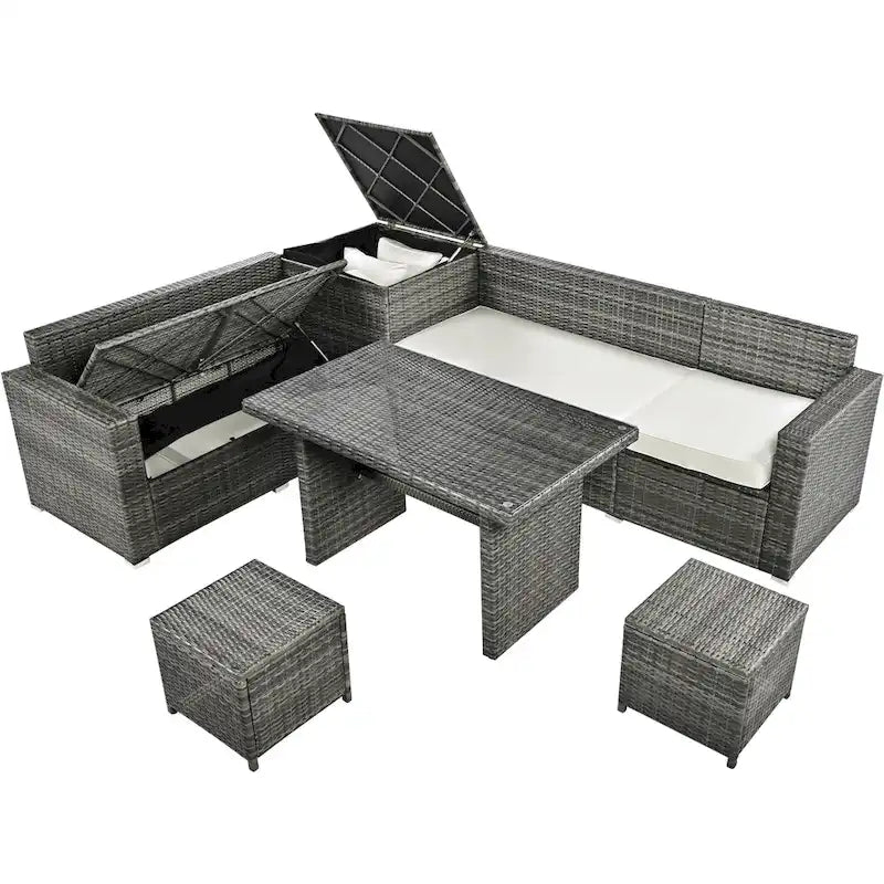 TOPMAX Ensemble de meubles sectionnels en osier 6 pièces avec siège réglable, boîte de rangement
