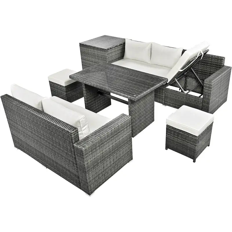 TOPMAX Ensemble de meubles sectionnels en osier 6 pièces avec siège réglable, boîte de rangement
