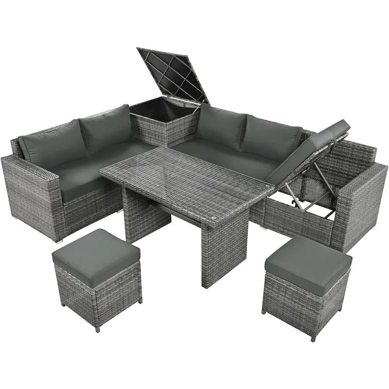 TOPMAX Ensemble de meubles sectionnels en osier 6 pièces avec siège réglable, boîte de rangement