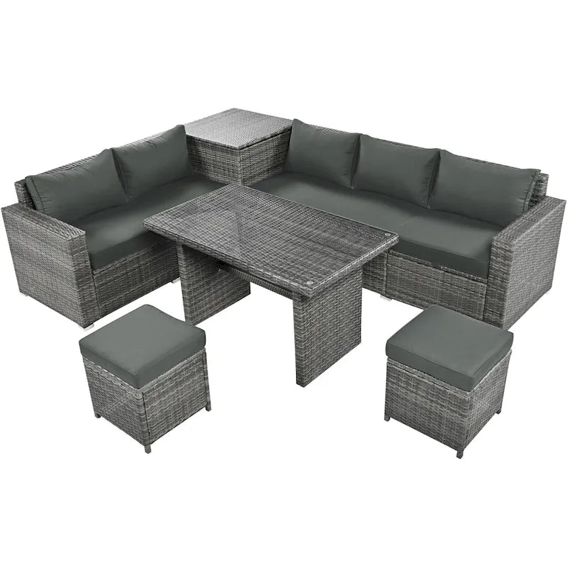 TOPMAX Ensemble de meubles sectionnels en osier 6 pièces avec siège réglable, boîte de rangement
