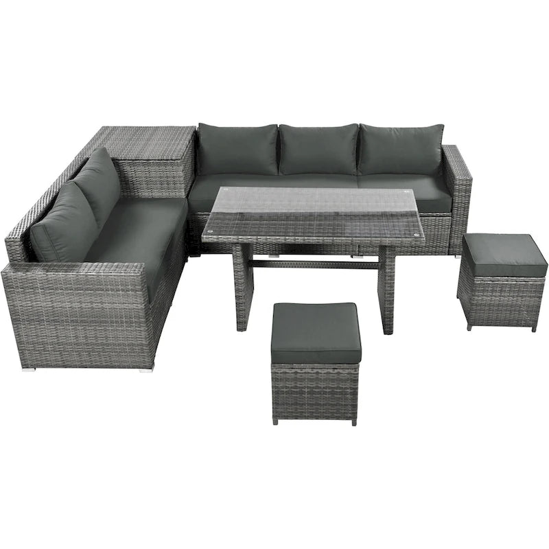 TOPMAX Ensemble de meubles sectionnels en osier 6 pièces avec siège réglable, boîte de rangement