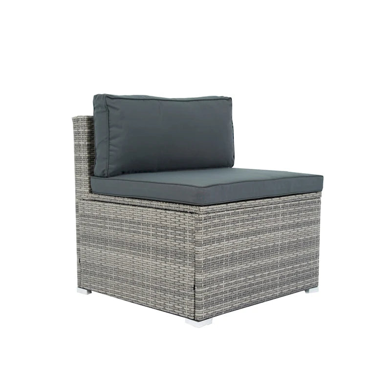 Ensemble de canapé d'extérieur modulable en rotin PE 6 pièces avec coussins en osier gris, coussin gris foncé