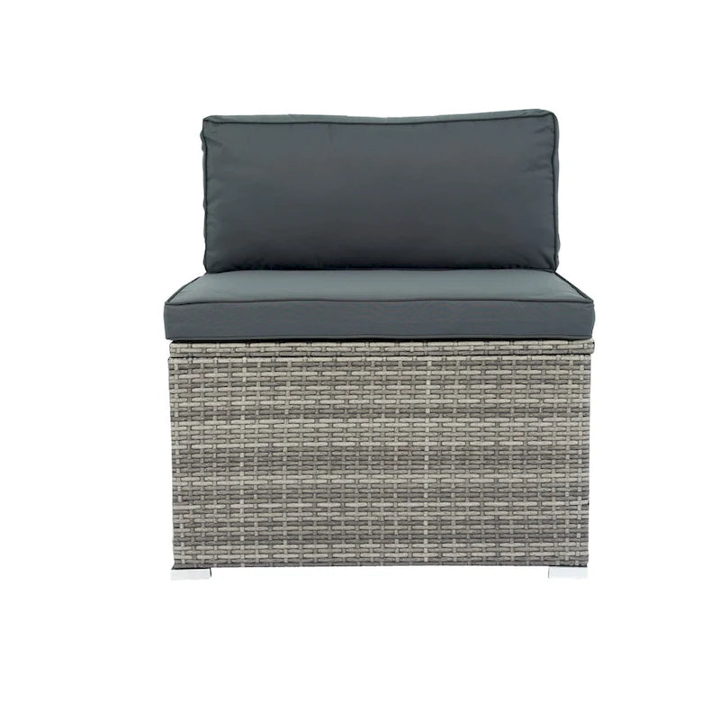 Ensemble de canapé d'extérieur modulable en rotin PE 6 pièces avec coussins en osier gris, coussin gris foncé