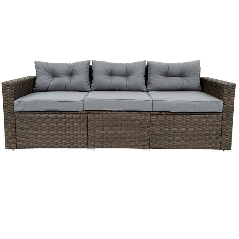 Ensemble de canapé d'extérieur modulable en rotin PE 6 pièces avec coussins en osier gris, coussin gris foncé