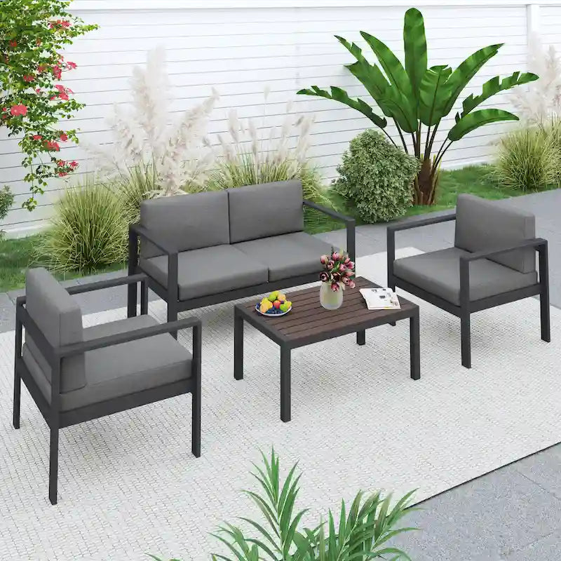 Ensemble de canapés de jardin/terrasse moderne en aluminium de 4 pièces