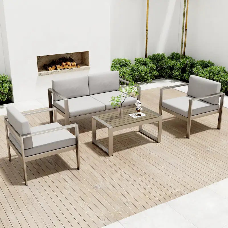 Ensemble de canapés de jardin/terrasse moderne en aluminium de 4 pièces