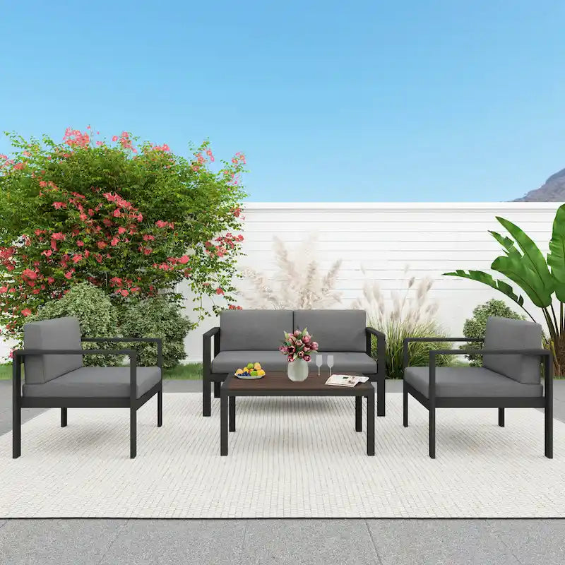 Ensemble de canapés de jardin/terrasse moderne en aluminium de 4 pièces