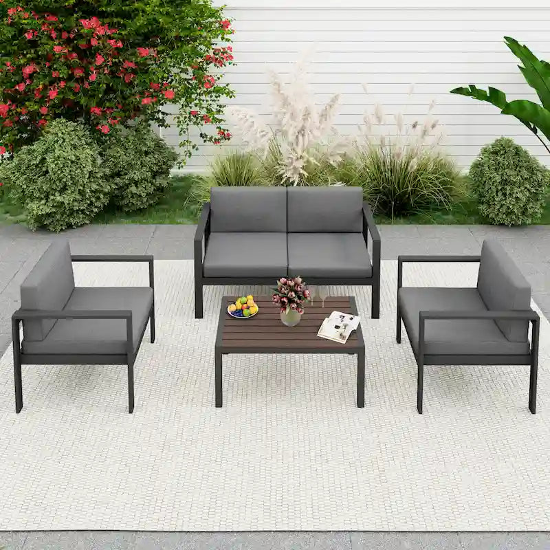 Ensemble de canapés de jardin/terrasse moderne en aluminium de 4 pièces