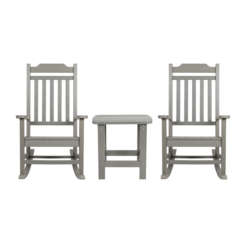 Ensemble de 2 chaises berçantes d'intérieur/extérieur en polyrésine avec table d'appoint - 25,625 L x 35 P x 42 H