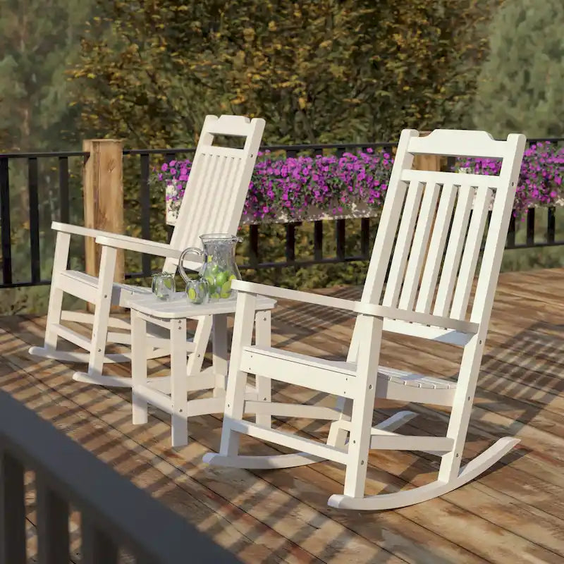Ensemble de 2 chaises berçantes d'intérieur/extérieur en polyrésine avec table d'appoint - 25,625 L x 35 P x 42 H