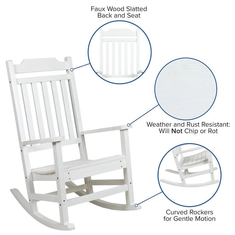 Ensemble de 2 chaises berçantes d'intérieur/extérieur en polyrésine avec table d'appoint - 25,625 L x 35 P x 42 H