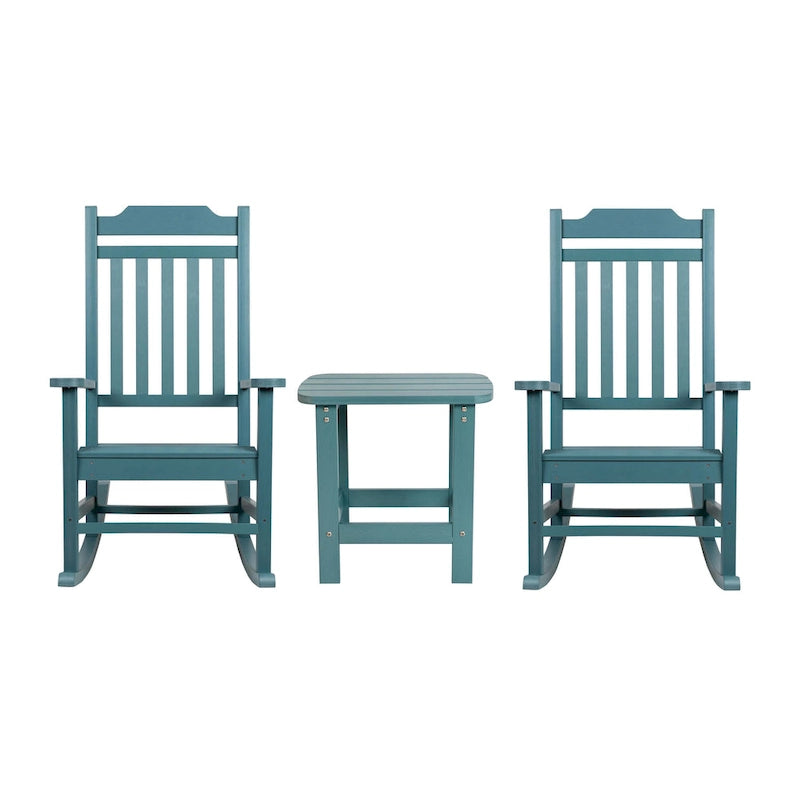 Ensemble de 2 chaises berçantes d'intérieur/extérieur en polyrésine avec table d'appoint - 25,625 L x 35 P x 42 H
