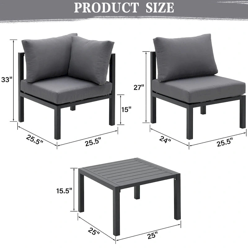 Ensemble de mobilier de patio en aluminium Zenova 5/7 pièces, canapé d'angle extérieur