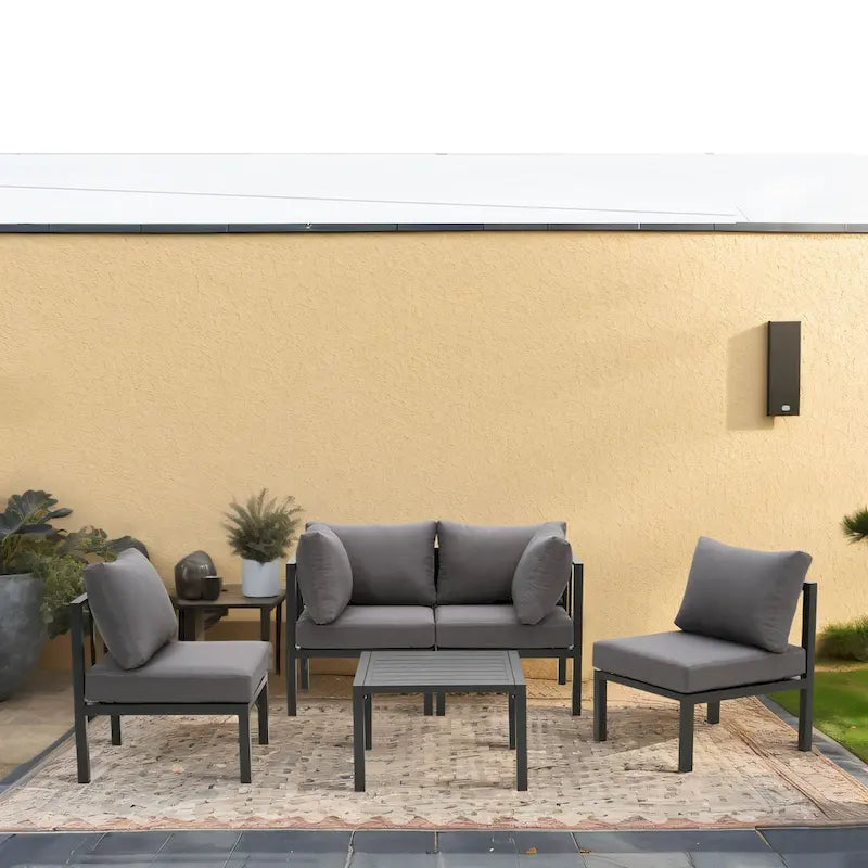Ensemble de mobilier de patio en aluminium Zenova 5/7 pièces, canapé d'angle extérieur