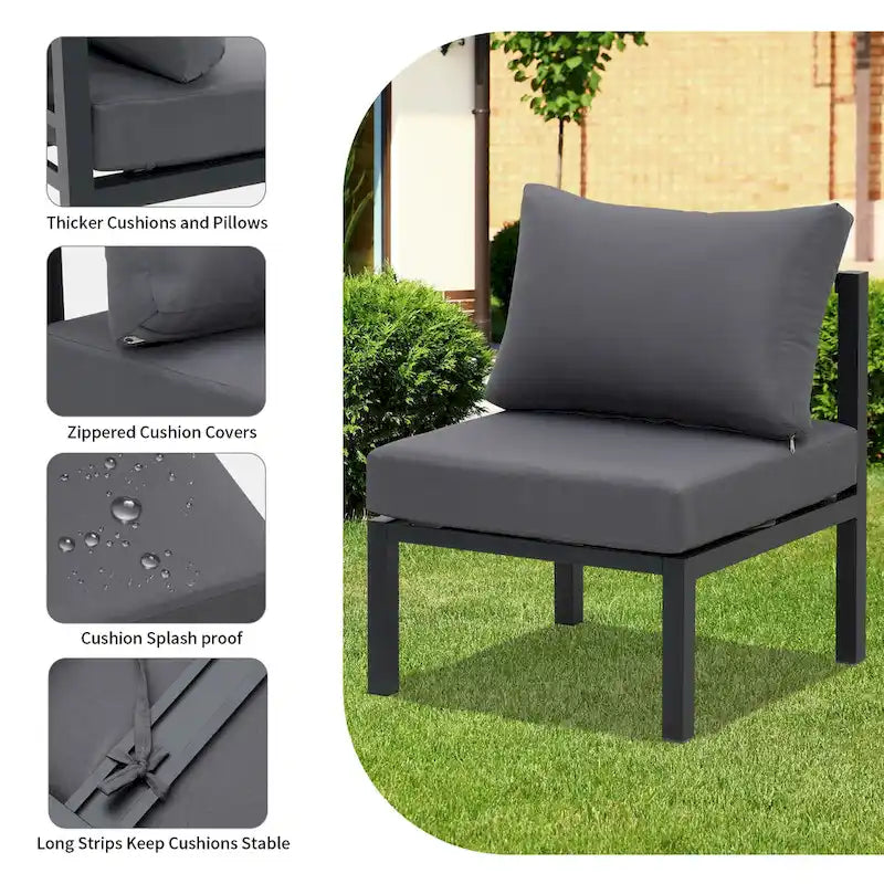 Ensemble de mobilier de patio en aluminium Zenova 5/7 pièces, canapé d'angle extérieur