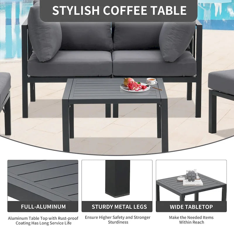Ensemble de mobilier de patio en aluminium Zenova 5/7 pièces, canapé d'angle extérieur