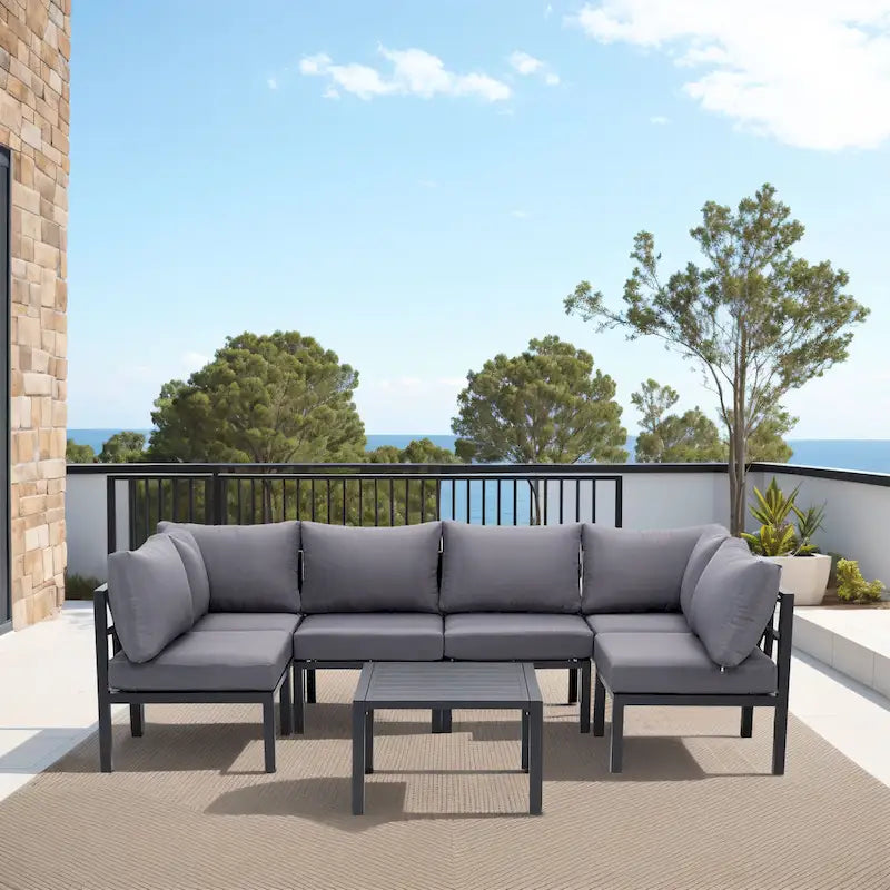 Ensemble de mobilier de patio en aluminium Zenova 5/7 pièces, canapé d'angle extérieur