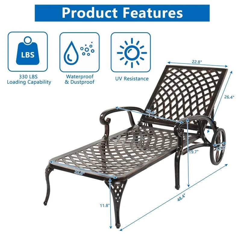 Chaise longue réglable simple d'extérieur en aluminium moulé