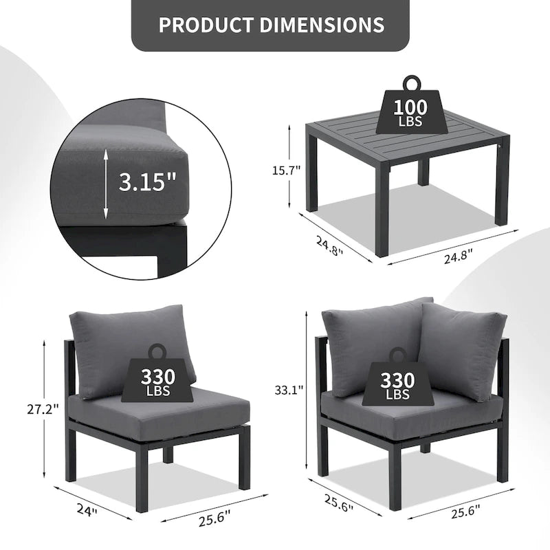 Ensemble de mobilier de jardin Zenova 2/3 pièces en aluminium, canapé d'angle extérieur