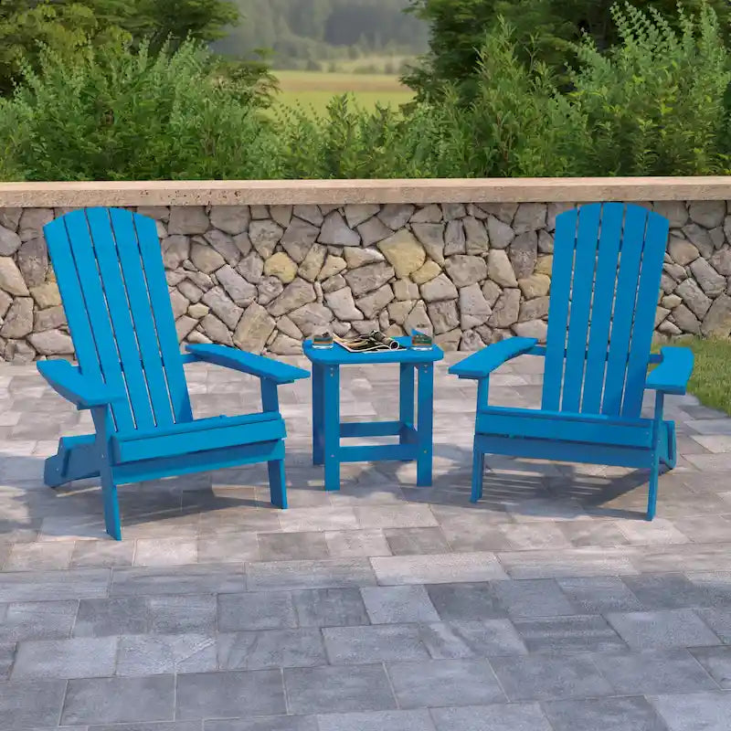 Ensemble de 2 chaises Adirondack pliantes intérieures/extérieures avec table d'appoint - 34P x 30,25L x 37H