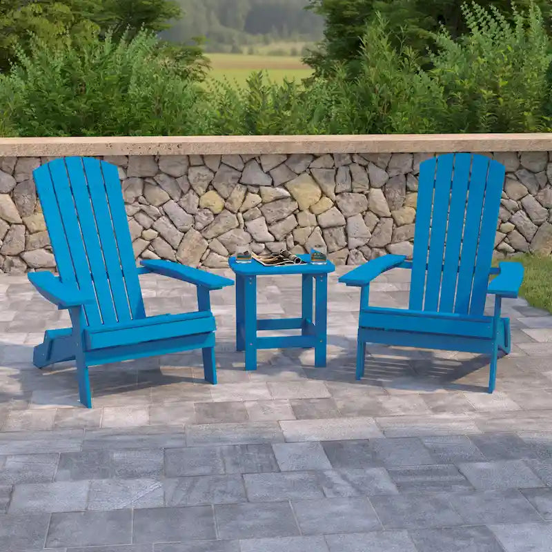 Set of 2 Indoor/Outdoor Folding Adirondack Chairs with Side Table - 34D x 30.25W x 37H