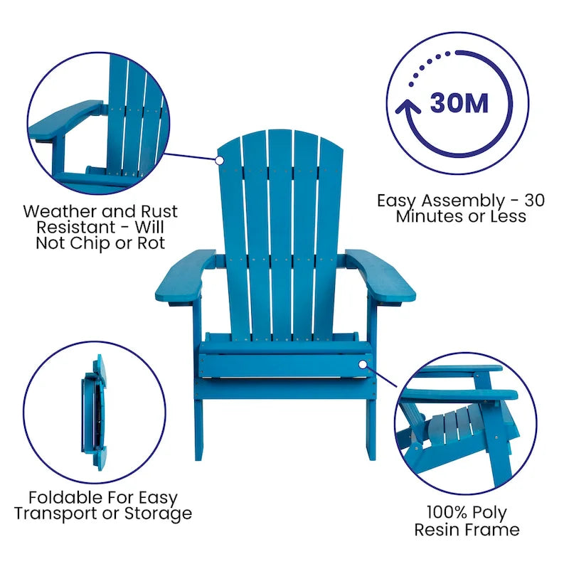 Ensemble de 2 chaises Adirondack pliantes intérieures/extérieures avec table d'appoint - 34P x 30,25L x 37H