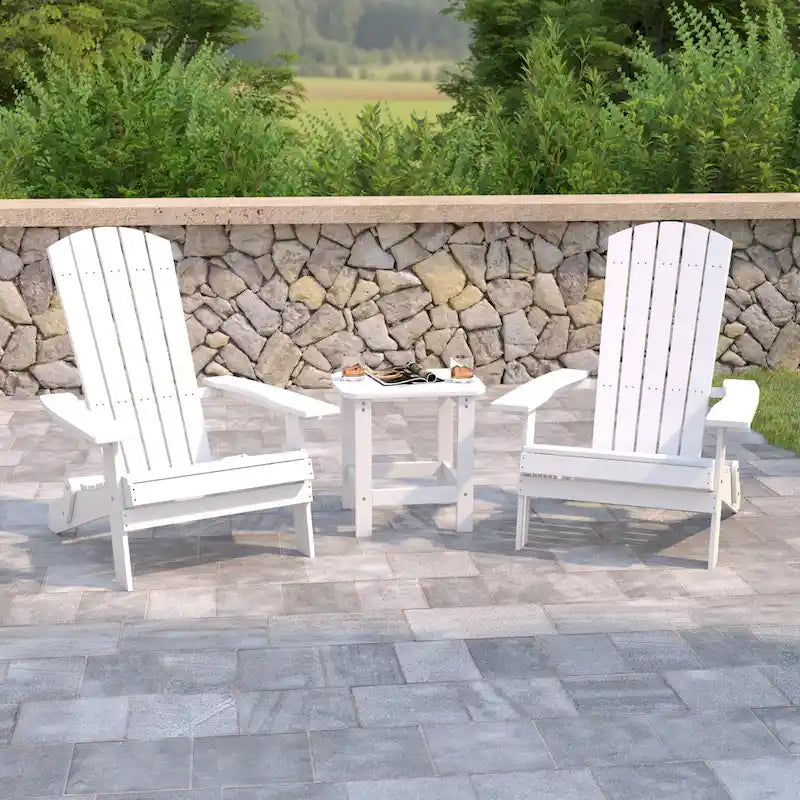 Ensemble de 2 chaises Adirondack pliantes intérieures/extérieures avec table d'appoint - 34P x 30,25L x 37H