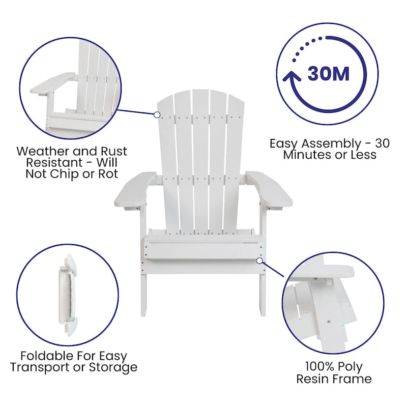 Ensemble de 2 chaises Adirondack pliantes intérieures/extérieures avec table d'appoint - 34P x 30,25L x 37H