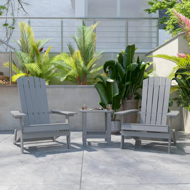 Ensemble de 2 chaises Adirondack pliantes intérieures/extérieures avec table d'appoint - 34P x 30,25L x 37H