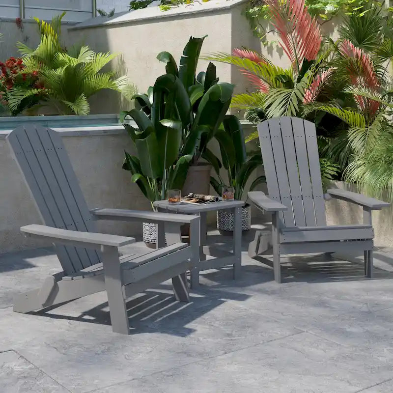 Ensemble de 2 chaises Adirondack pliantes intérieures/extérieures avec table d'appoint - 34P x 30,25L x 37H