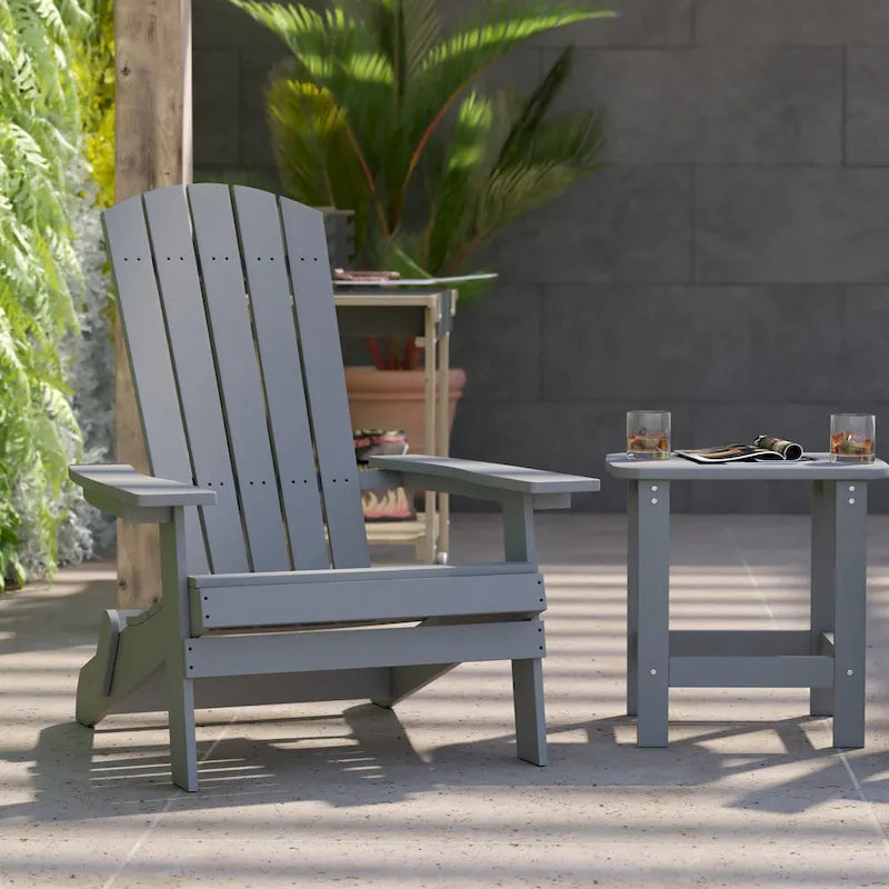 Ensemble de 2 chaises Adirondack pliantes intérieures/extérieures avec table d'appoint - 34P x 30,25L x 37H