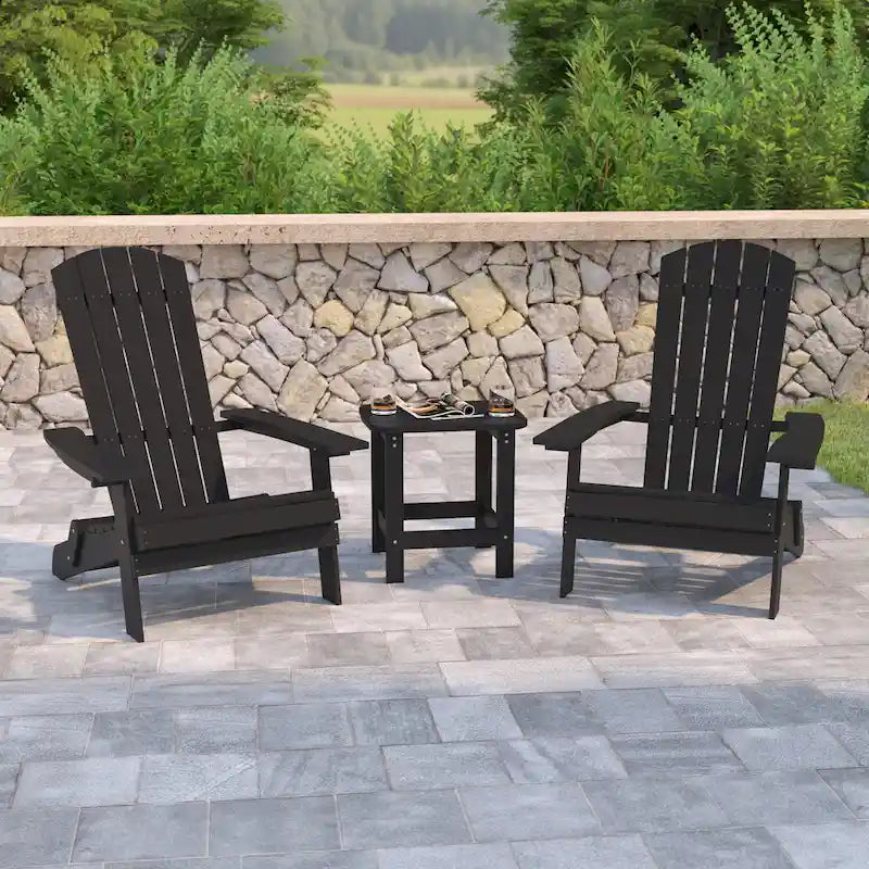 Ensemble de 2 chaises Adirondack pliantes intérieures/extérieures avec table d'appoint - 34P x 30,25L x 37H