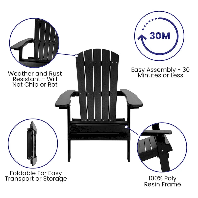 Ensemble de 2 chaises Adirondack pliantes intérieures/extérieures avec table d'appoint - 34P x 30,25L x 37H