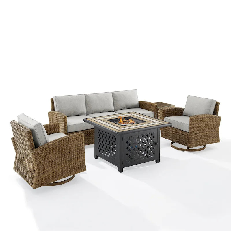 Ensemble de 5 meubles Crosley Bradenton avec fauteuil à bascule pivotant et canapé avec foyer
