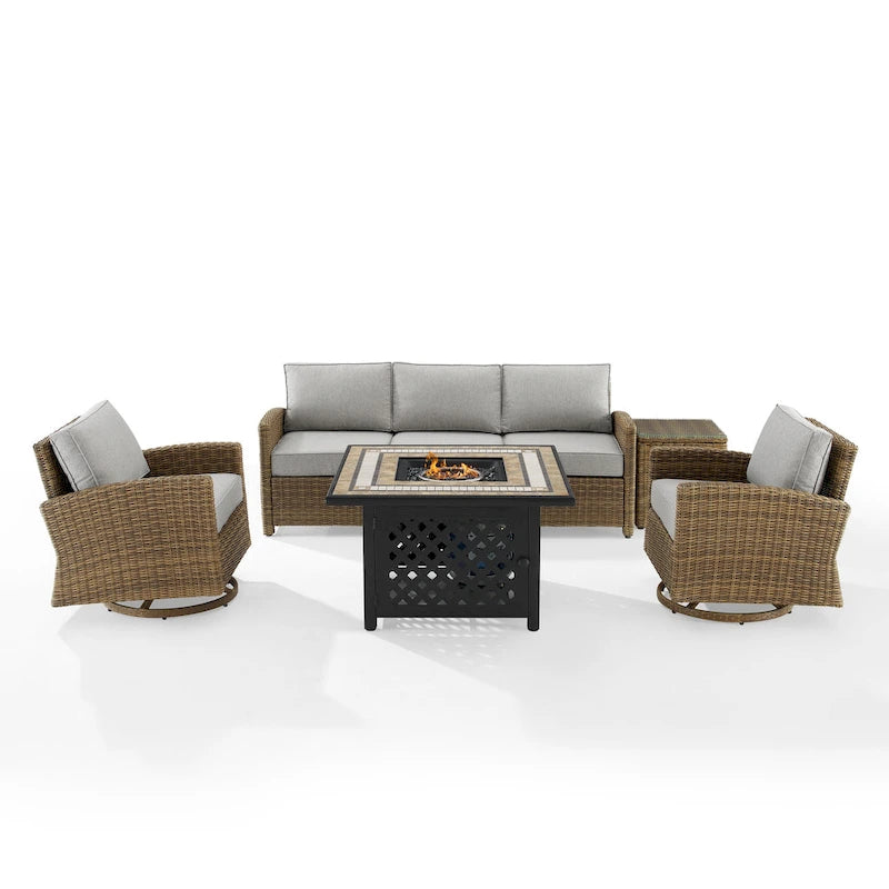 Ensemble de 5 meubles Crosley Bradenton avec fauteuil à bascule pivotant et canapé avec foyer