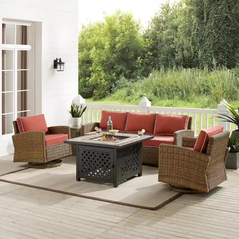 Ensemble de 5 meubles Crosley Bradenton avec fauteuil à bascule pivotant et canapé avec foyer