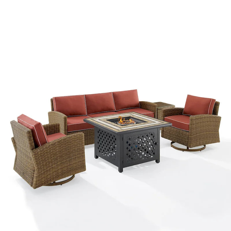 Ensemble de 5 meubles Crosley Bradenton avec fauteuil à bascule pivotant et canapé avec foyer