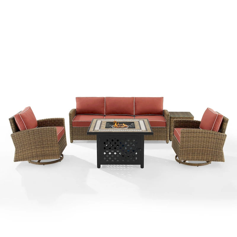 Ensemble de 5 meubles Crosley Bradenton avec fauteuil à bascule pivotant et canapé avec foyer