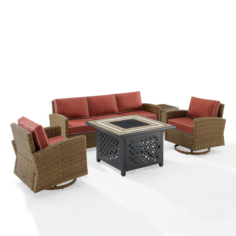 Ensemble de 5 meubles Crosley Bradenton avec fauteuil à bascule pivotant et canapé avec foyer