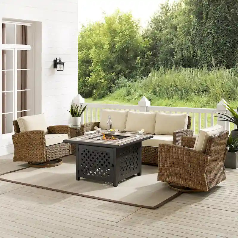 Ensemble de 5 meubles Crosley Bradenton avec fauteuil à bascule pivotant et canapé avec foyer