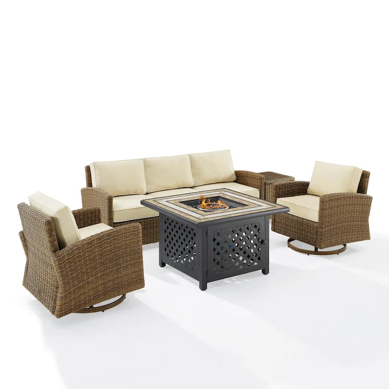 Ensemble de 5 meubles Crosley Bradenton avec fauteuil à bascule pivotant et canapé avec foyer