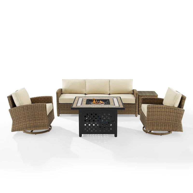 Ensemble de 5 meubles Crosley Bradenton avec fauteuil à bascule pivotant et canapé avec foyer