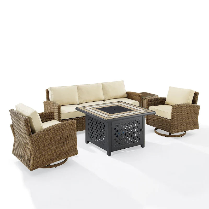 Ensemble de 5 meubles Crosley Bradenton avec fauteuil à bascule pivotant et canapé avec foyer