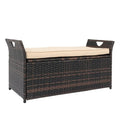 Banc de rangement en osier PE de 33 gallons pour patio avec coussin