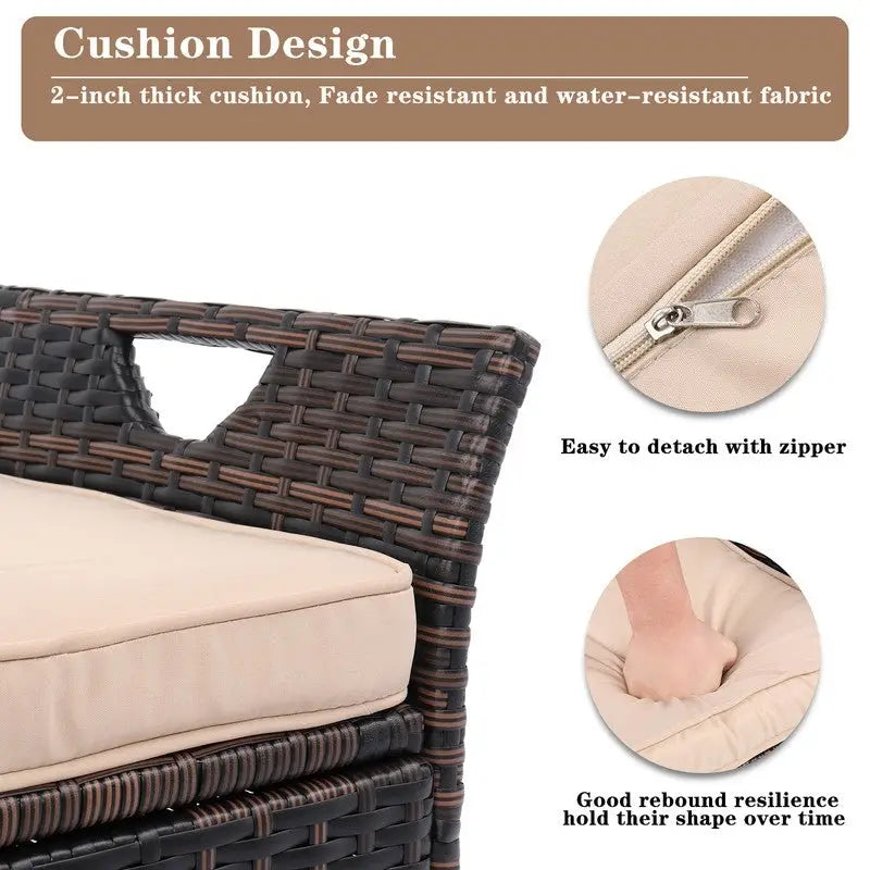Banc de rangement en osier PE de 33 gallons pour patio avec coussin